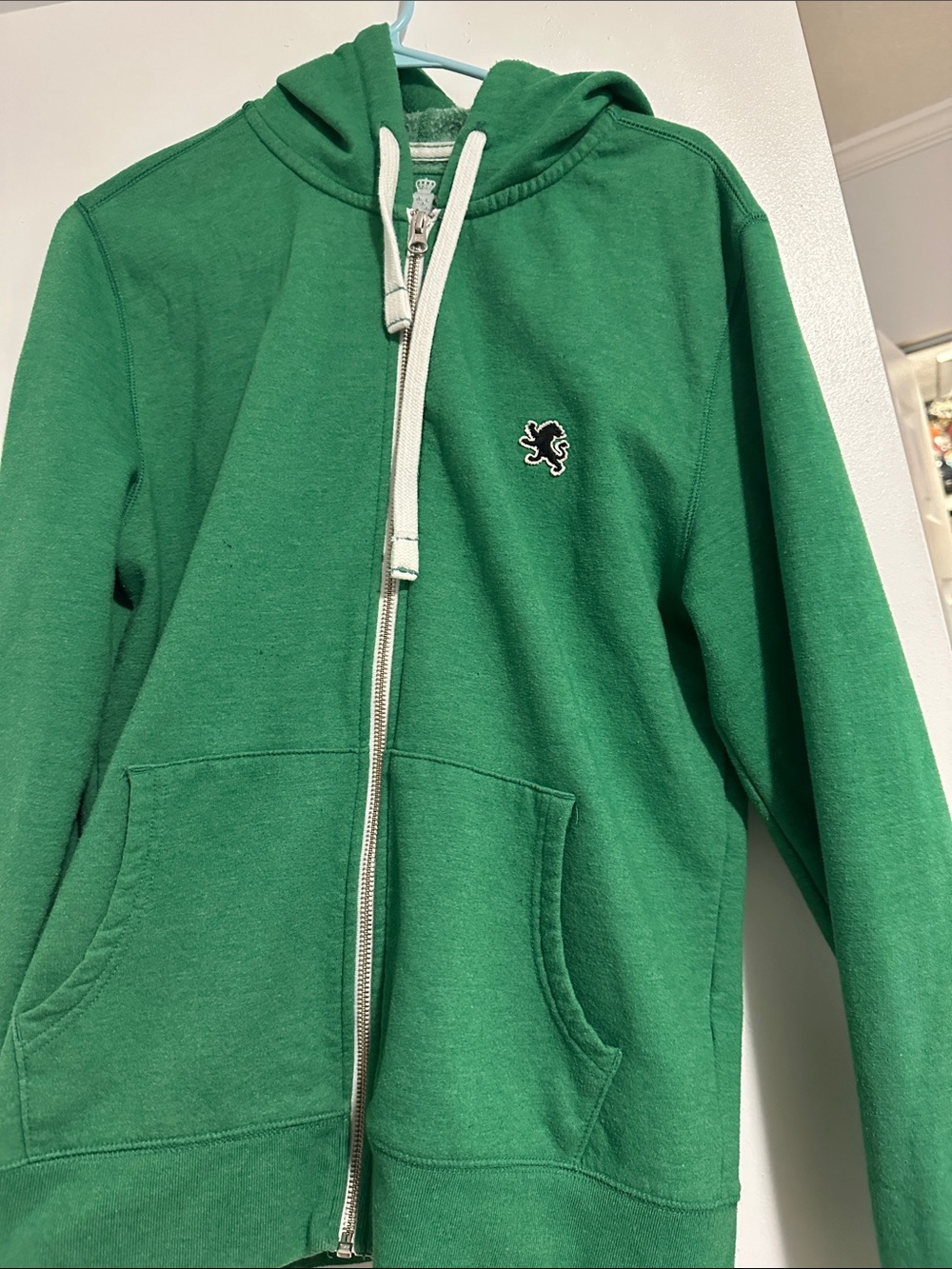 Express Green Zip-Up Hoodie with White Drawstrings